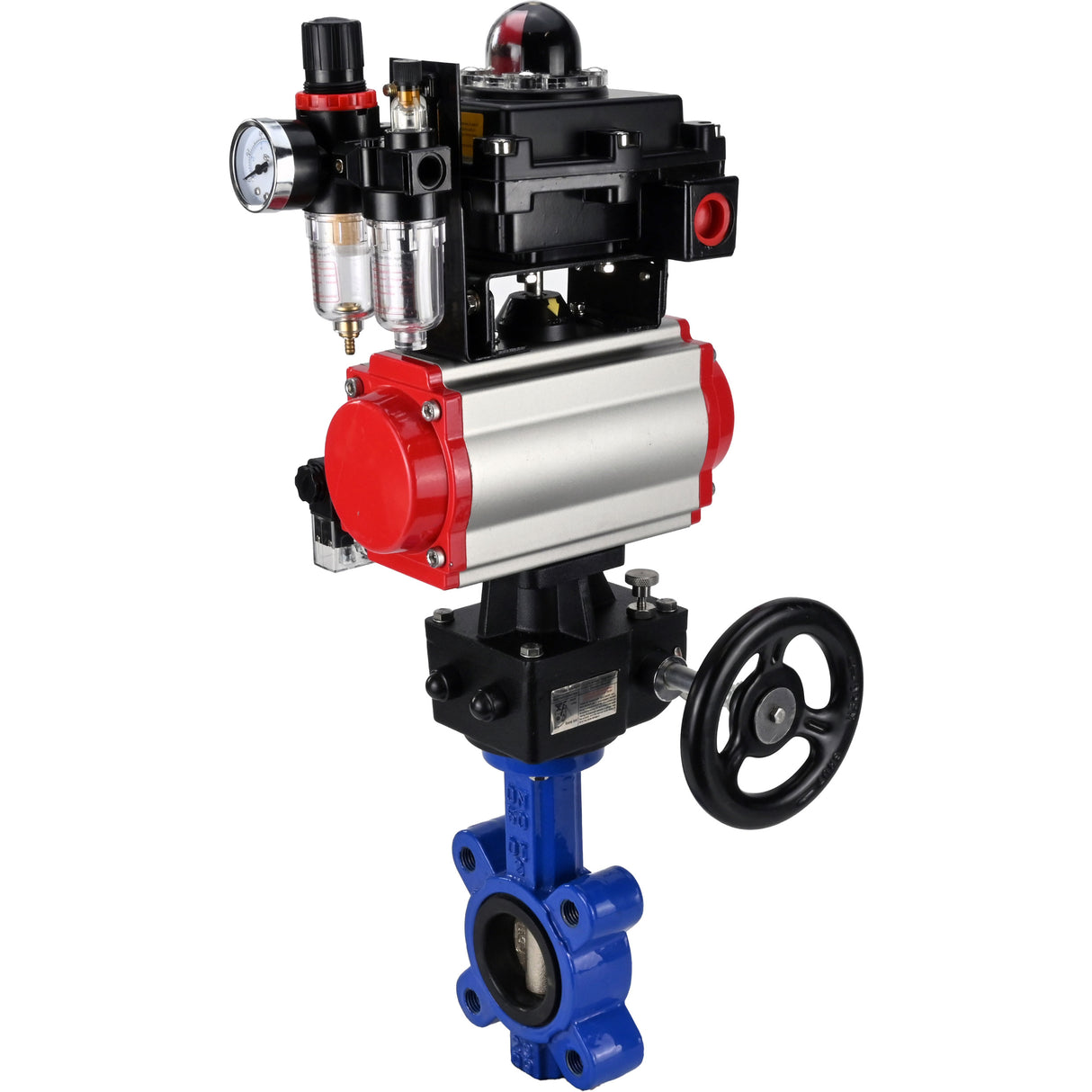 Water Butterfly Valve Elephant WBV1616N-2W-Fb-H, body material - cast iron QT450, disk material - cast iron QT450, seal - NBR, pneumatic actuator PA-DA double action, 4M310-08 24V, LSU APL-410N EX, handwheel MON, ATU AFC2000