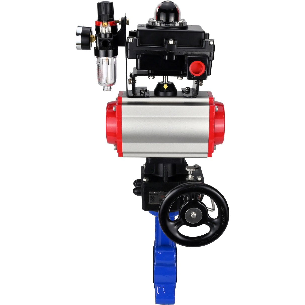 Water Butterfly Valve Elephant WBV1616N-2W-Fb-H, body material - cast iron QT450, disk material - cast iron QT450, seal - NBR, pneumatic actuator PA-DA double action, 4M310-08 24V, LSU APL-410N EX, handwheel MON, ATU AFC2000