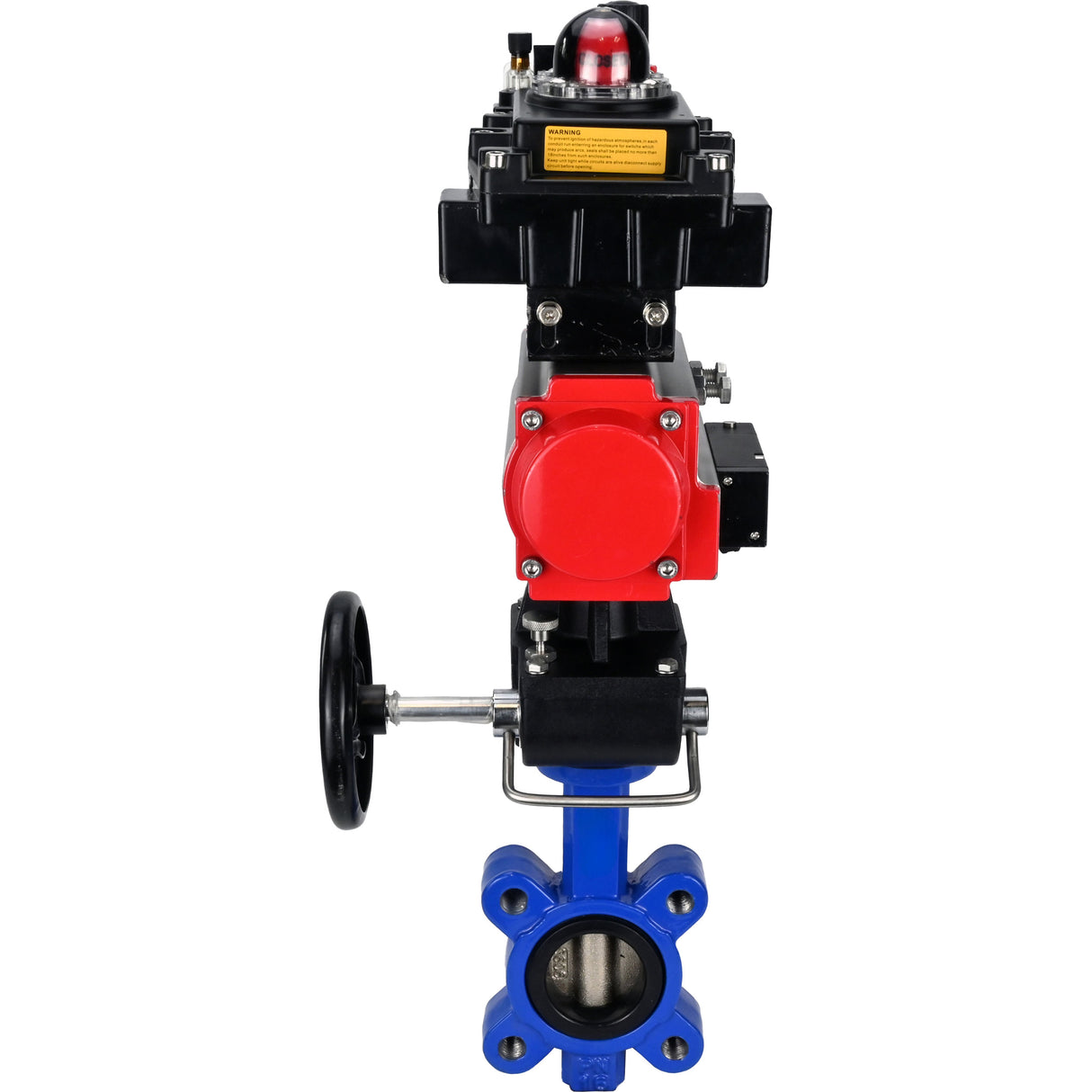 Water Butterfly Valve Elephant WBV1616N-2W-Fb-H, body material - cast iron QT450, disk material - cast iron QT450, seal - NBR, pneumatic actuator PA-DA double action, 4M310-08 24V, LSU APL-410N EX, handwheel MON, ATU AFC2000