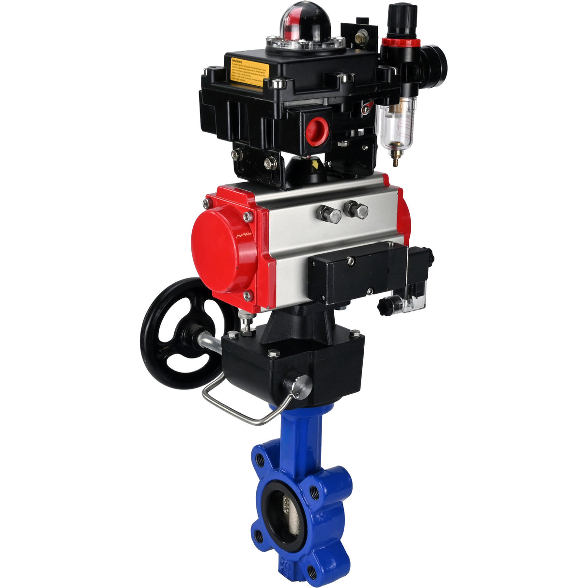 Water Butterfly Valve Elephant WBV1616N-2W-Fb-H, body material - cast iron QT450, disk material - cast iron QT450, seal - NBR, pneumatic actuator PA-DA double action, 4M310-08 24V, LSU APL-410N EX, handwheel MON, ATU AFC2000