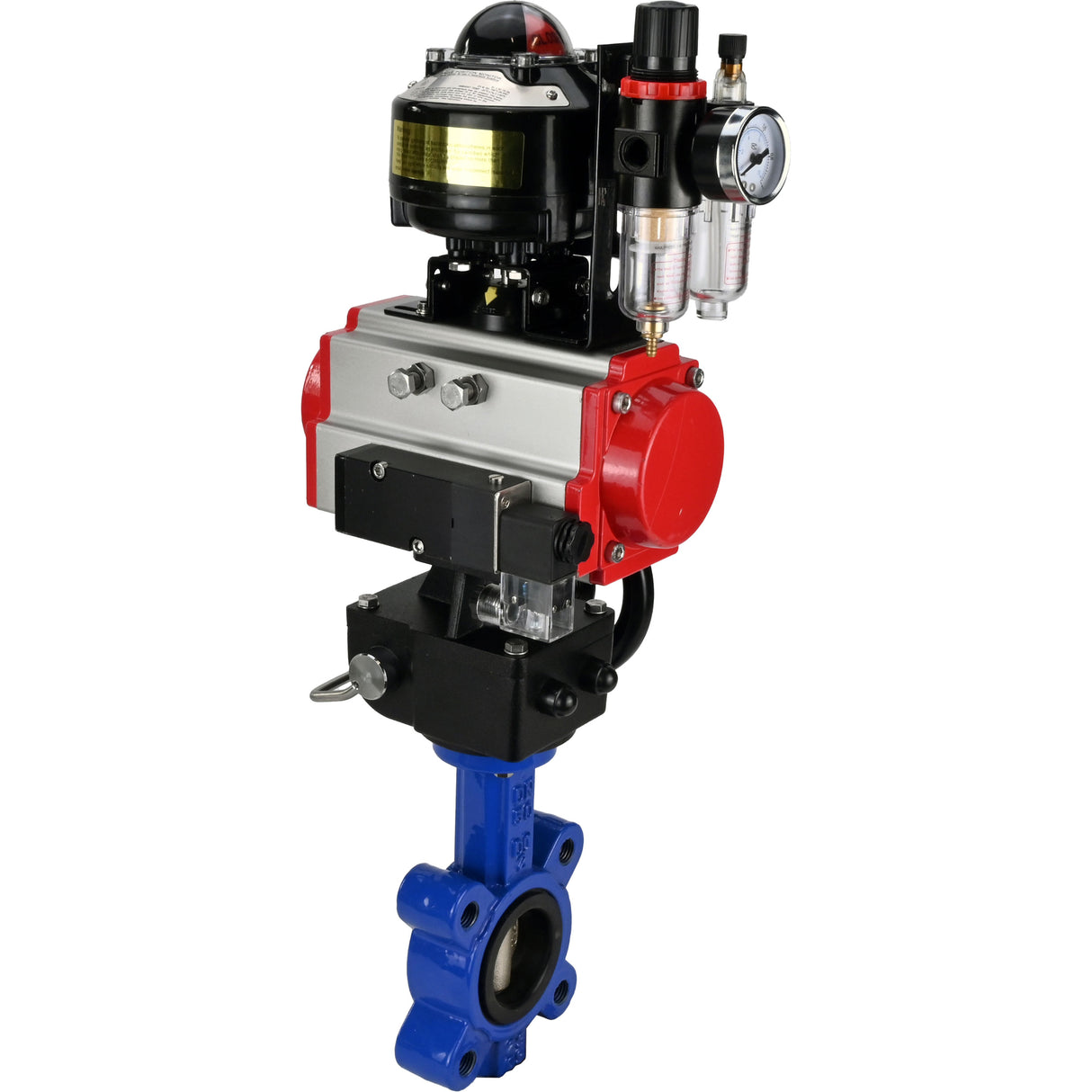 Water Butterfly Valve Elephant WBV1616N-2W-Fb-H, body material - cast iron QT450, disk material - cast iron QT450, seal - NBR, pneumatic actuator PA-DA double action, 4M310-08 24V, LSU APL-510N EX, handwheel MON, ATU AFC2000
