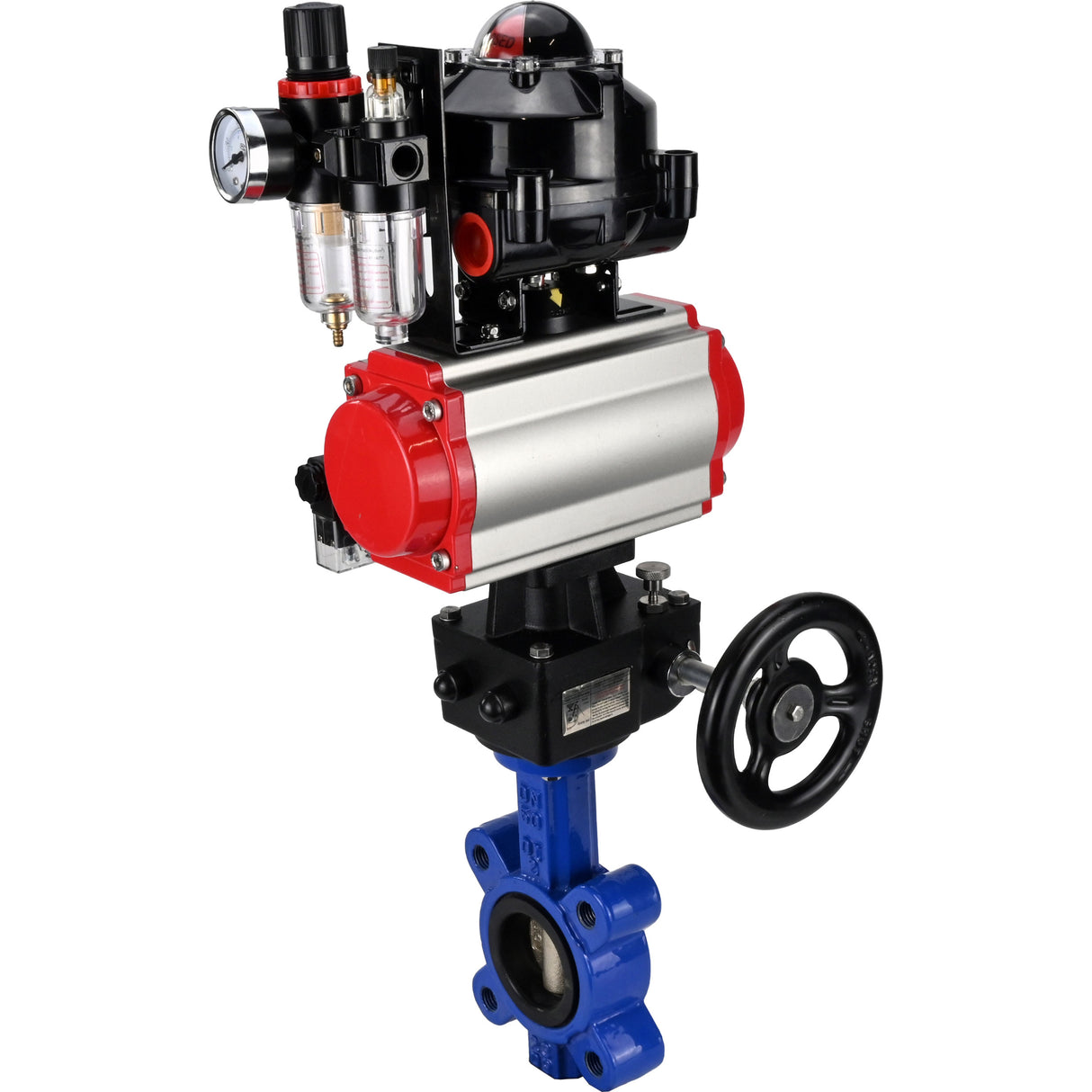 Water Butterfly Valve Elephant WBV1616N-2W-Fb-H, body material - cast iron QT450, disk material - cast iron QT450, seal - NBR, pneumatic actuator PA-DA double action, 4M310-08 24V, LSU APL-510N EX, handwheel MON, ATU AFC2000