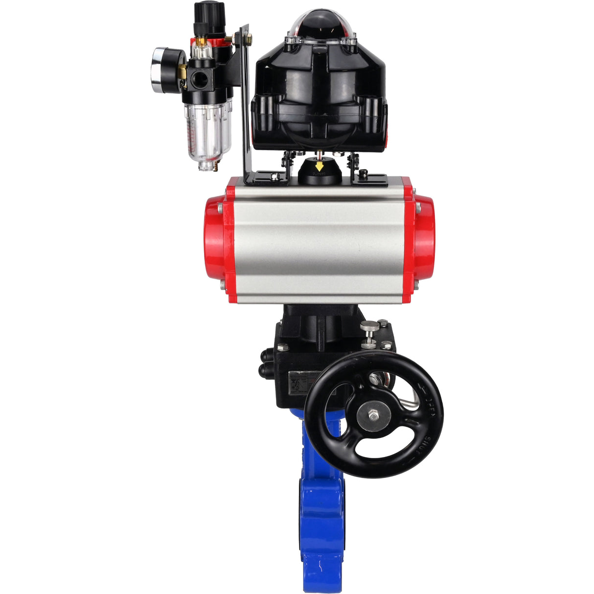Water Butterfly Valve Elephant WBV1616N-2W-Fb-H, body material - cast iron QT450, disk material - cast iron QT450, seal - NBR, pneumatic actuator PA-DA double action, 4M310-08 24V, LSU APL-510N EX, handwheel MON, ATU AFC2000
