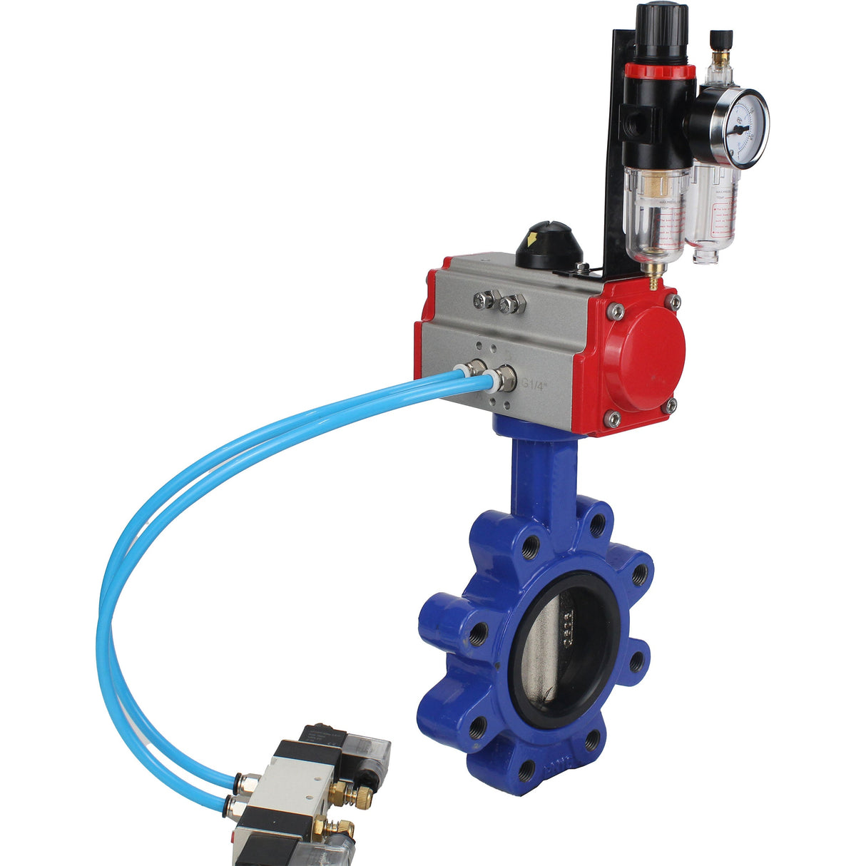 Water Butterfly Valve Elephant WBV1616E-2W-Fb-H, body material - cast iron QT450, disk material - cast iron QT450, seal - EPDM, with pneumatic actuator double action PA-DA, 4V320-08 220V, ATU AFC2000