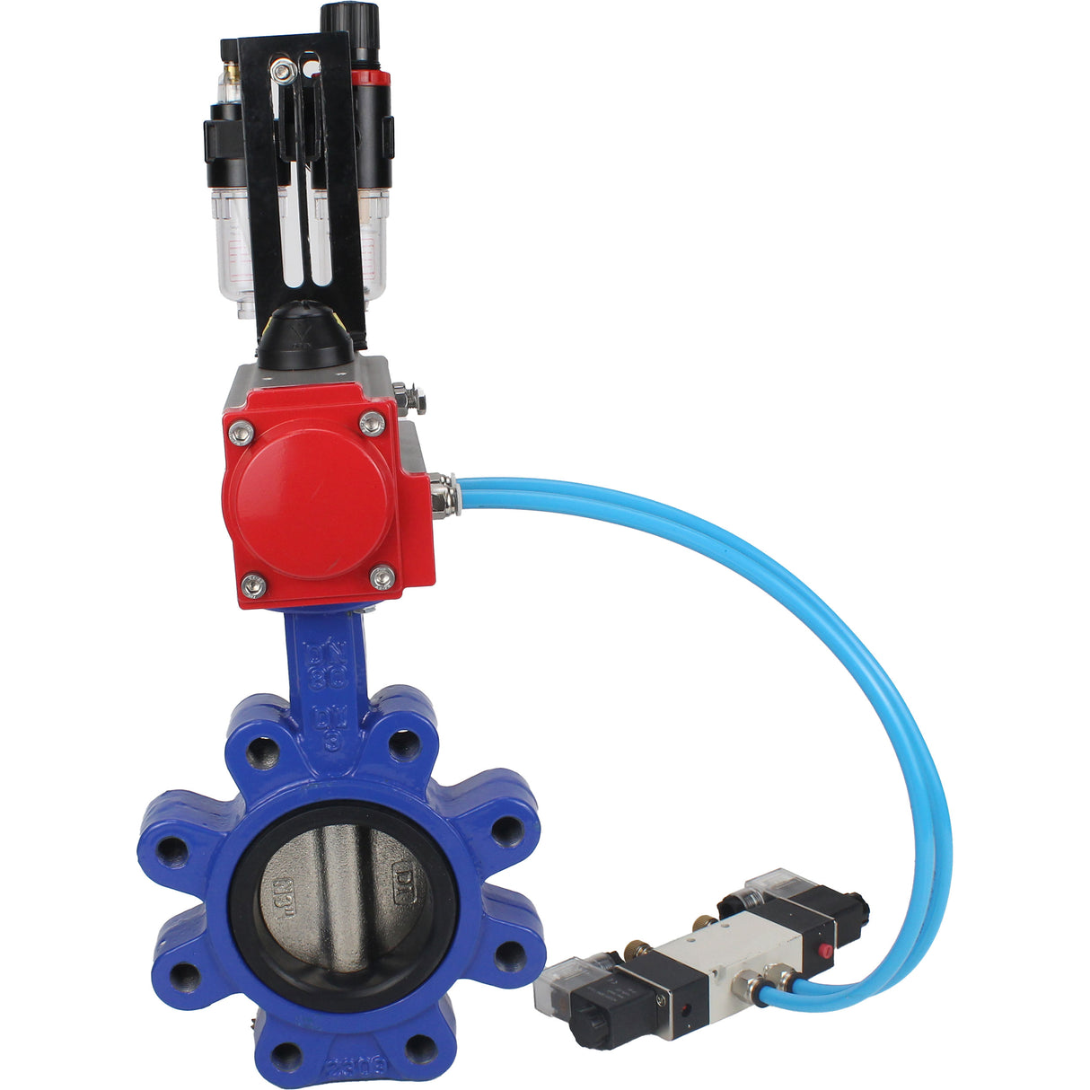 Water Butterfly Valve Elephant WBV1616E-2W-Fb-H, body material - cast iron QT450, disk material - cast iron QT450, seal - EPDM, with pneumatic actuator double action PA-DA, 4V320-08 220V, BPV AFC2000