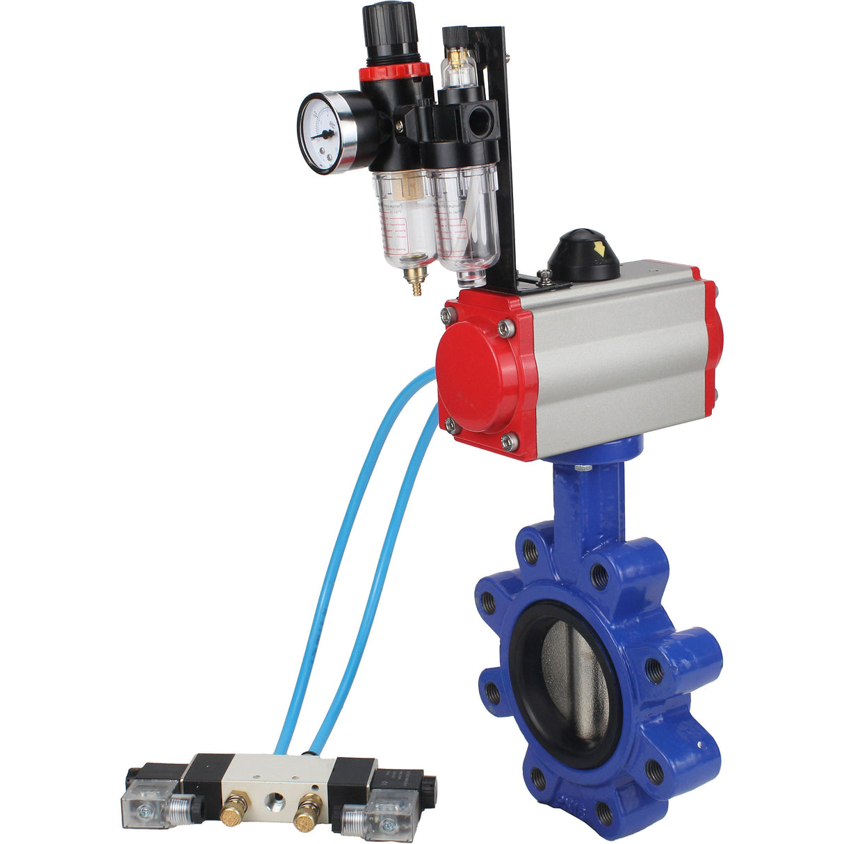Water Butterfly Valve Elephant WBV1616E-2W-Fb-H, body material - cast iron QT450, disk material - cast iron QT450, seal - EPDM, with pneumatic actuator double action PA-DA, 4V320-08 220V, ATU AFC2000