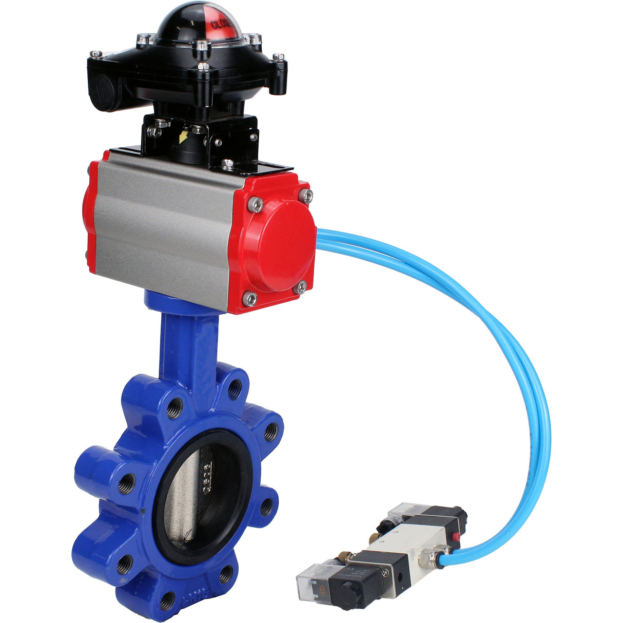 Water Butterfly Valve Elephant WBV1616E-2W-Fb-H, body material - cast iron QT450, disk material - cast iron QT450, seal - EPDM, pneumatic actuator PA-SA with return springs, 4V320-10 220V, LSU APL-210N