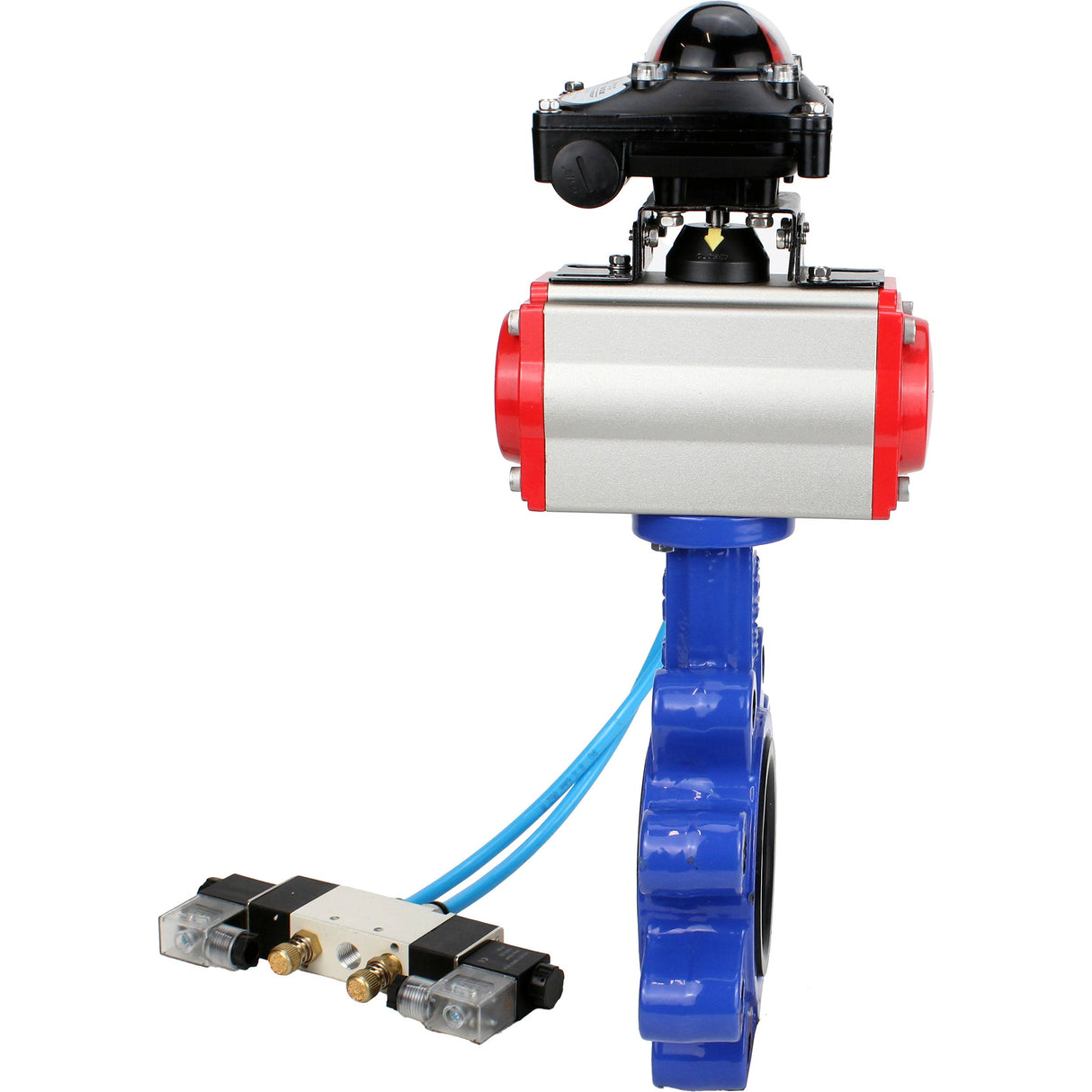 Water Butterfly Valve Elephant WBV1616E-2W-Fb-H, body material - cast iron QT450, disk material - cast iron QT450, seal - EPDM, pneumatic actuator PA-SA with return springs, 4V320-08 220V, LSU APL-210N