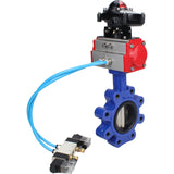 Water Butterfly Valve Elephant WBV1616E-2W-Fb-H, body material - cast iron QT450, disk material - cast iron QT450, seal - EPDM, pneumatic actuator PA-SA with return springs, 4V320-08 220V, LSU APL-210N