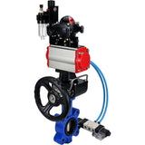 Water Butterfly Valve Elephant WBV1616N-2W-Fb-H, body material - cast iron QT450, disk material - cast iron QT450, seal - NBR, pneumatic actuator PA-DA double action, 4V320-08 220V, LSU APL-210N, handwheel MON, ATU AFC2000