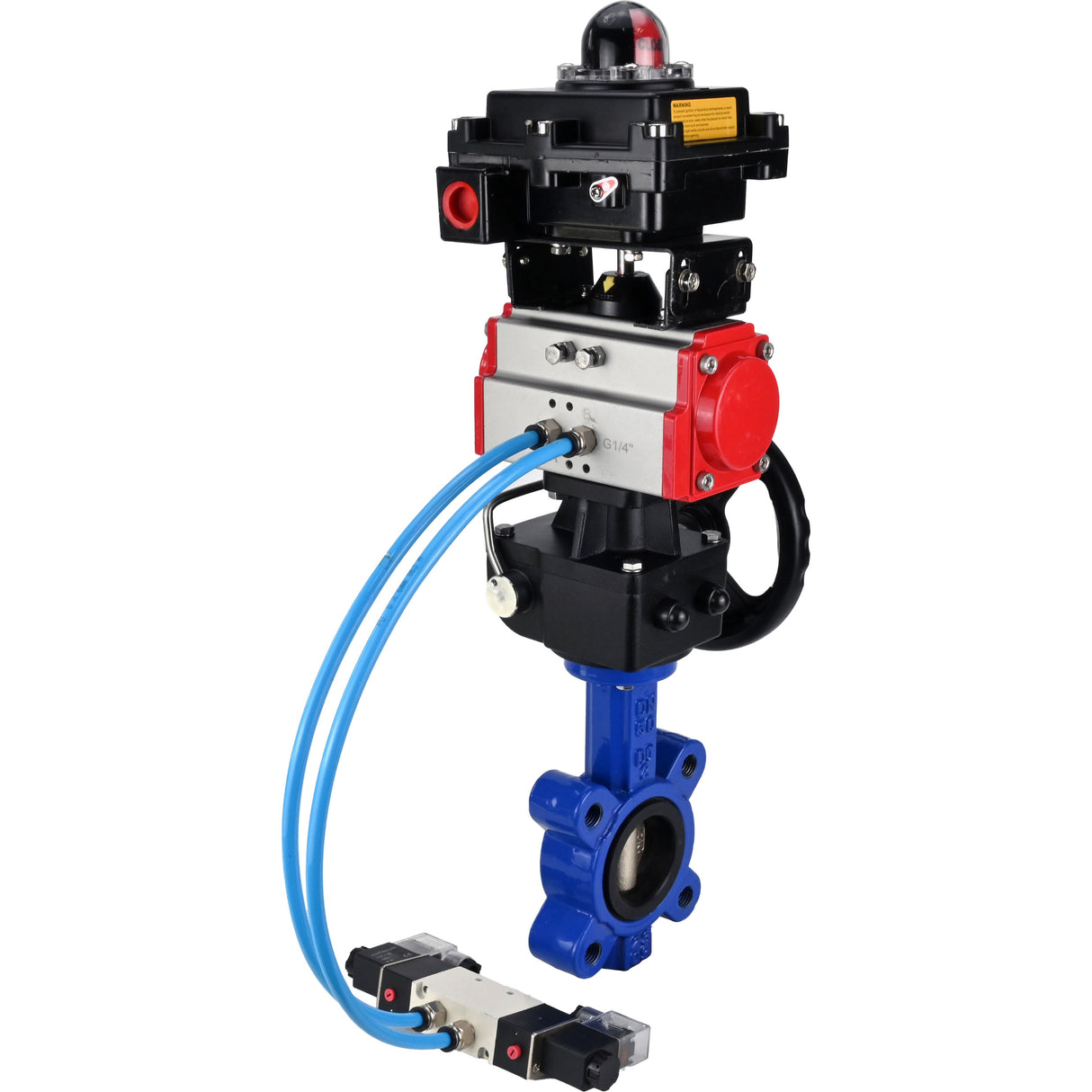 Water Butterfly Valve Elephant WBV1616N-2W-Fb-H, body material - cast iron QT450, disk material - cast iron QT450, seal - NBR, pneumatic actuator PA-DA double action, 4V320-10 220V, LSU APL-410N EX, handwheel MON