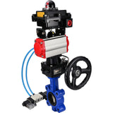 Water Butterfly Valve Elephant WBV1616N-2W-Fb-H, body material - cast iron QT450, disk material - cast iron QT450, seal - NBR, pneumatic actuator PA-DA double action, 4V320-10 220V, LSU APL-410N EX, handwheel MON