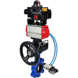 Water Butterfly Valve Elephant WBV1616N-2W-Fb-H, body material - cast iron QT450, disk material - cast iron QT450, seal - NBR, pneumatic actuator PA-DA double action, 4V320-10 220V, LSU APL-410N EX, handwheel MON