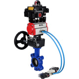 Water Butterfly Valve Elephant WBV1616N-2W-Fb-H, body material - cast iron QT450, disk material - cast iron QT450, seal - NBR, pneumatic actuator PA-DA double action, 4V320-10 220V, LSU APL-410N EX, handwheel MON