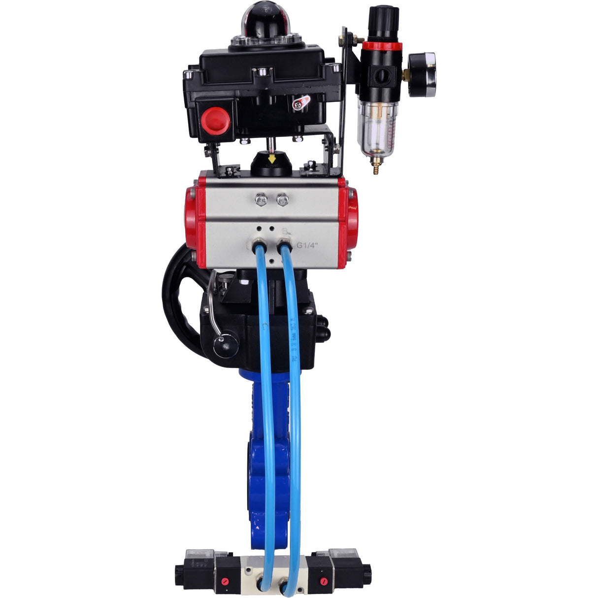 Water Butterfly Valve Elephant WBV1616N-2W-Fb-H, body material - cast iron QT450, disk material - cast iron QT450, seal - NBR, pneumatic actuator PA-DA double action, 4V320-10 220V, LSU APL-410N EX, handwheel MON, ATU AFC2000