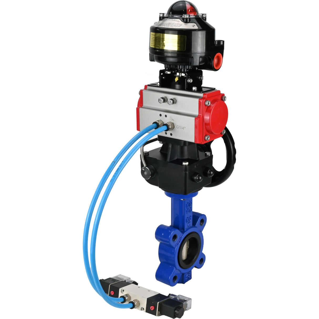 Water Butterfly Valve Elephant WBV1616N-2W-Fb-H, body material - cast iron QT450, disk material - cast iron QT450, seal - NBR, pneumatic actuator PA-DA double action, 4V320-10 220V, LSU APL-510N EX, handwheel MON