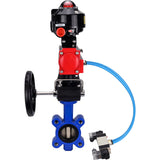 Water Butterfly Valve Elephant WBV1616N-2W-Fb-H, body material - cast iron QT450, disk material - cast iron QT450, seal - NBR, pneumatic actuator PA-DA double action, 4V320-10 220V, LSU APL-510N EX, handwheel MON