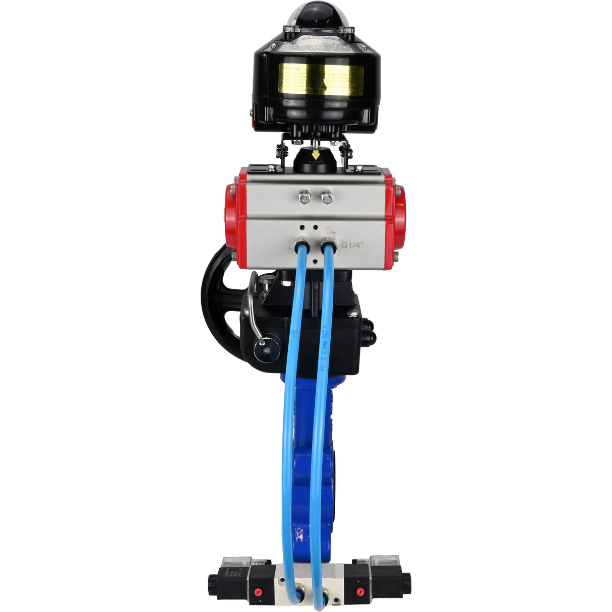 Water Butterfly Valve Elephant WBV1616N-2W-Fb-H, body material - cast iron QT450, disk material - cast iron QT450, seal - NBR, pneumatic actuator PA-DA double action, 4V320-10 220V, LSU APL-510N EX, handwheel MON
