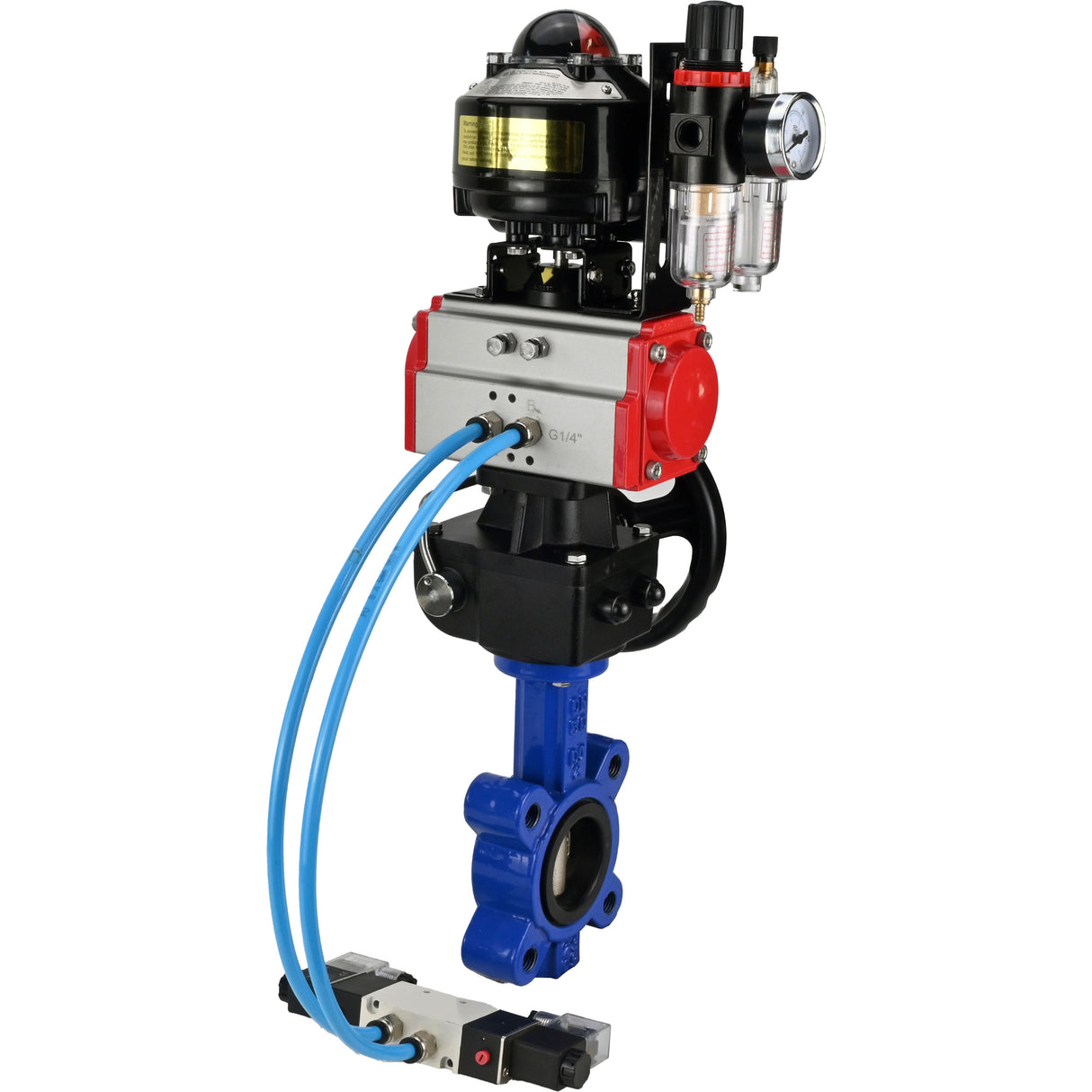 Water Butterfly Valve Elephant WBV1616N-2W-Fb-H, body material - cast iron QT450, disk material - cast iron QT450, seal - NBR, pneumatic actuator PA-DA double action, 4V320-08 220V, LSU APL-510N EX, handwheel MON, ATU AFC2000