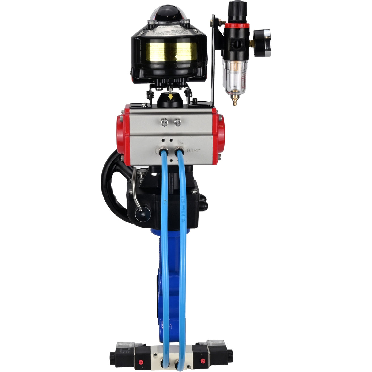 Water Butterfly Valve Elephant WBV1616N-2W-Fb-H, body material - cast iron QT450, disk material - cast iron QT450, seal - NBR, pneumatic actuator PA-DA double action, 4V320-08 220V, LSU APL-510N EX, handwheel MON, ATU AFC2000