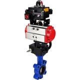 Water Butterfly Valve Elephant WBV1616E-2W-Fb-H, body material - cast iron QT450, disk material - cast iron QT450, seal - EPDM, with pneumatic actuator double action PA-DA, handwheel MON, LSU APL-410N EX