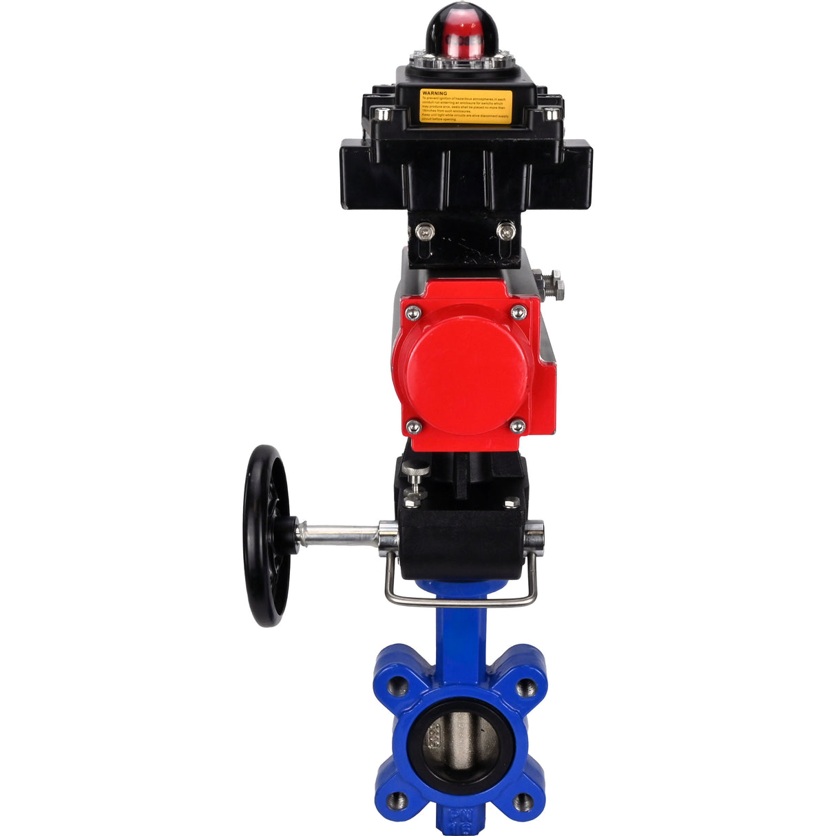 Water Butterfly Valve Elephant WBV1616E-2W-Fb-H, body material - cast iron QT450, disk material - cast iron QT450, seal - EPDM, with pneumatic actuator double action PA-DA, handwheel MON, LSU APL-410N EX