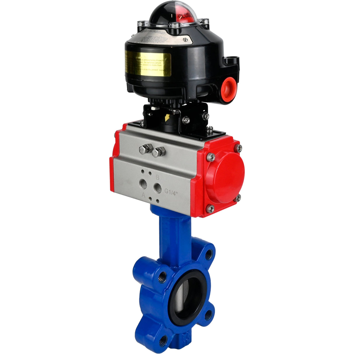 Water Butterfly Valve Elephant WBV1616N-2W-Fb-H, body material - cast iron QT450, disk material - cast iron QT450, seal - NBR, with pneumatic actuator double action PA-DA, LSU APL-510N EX