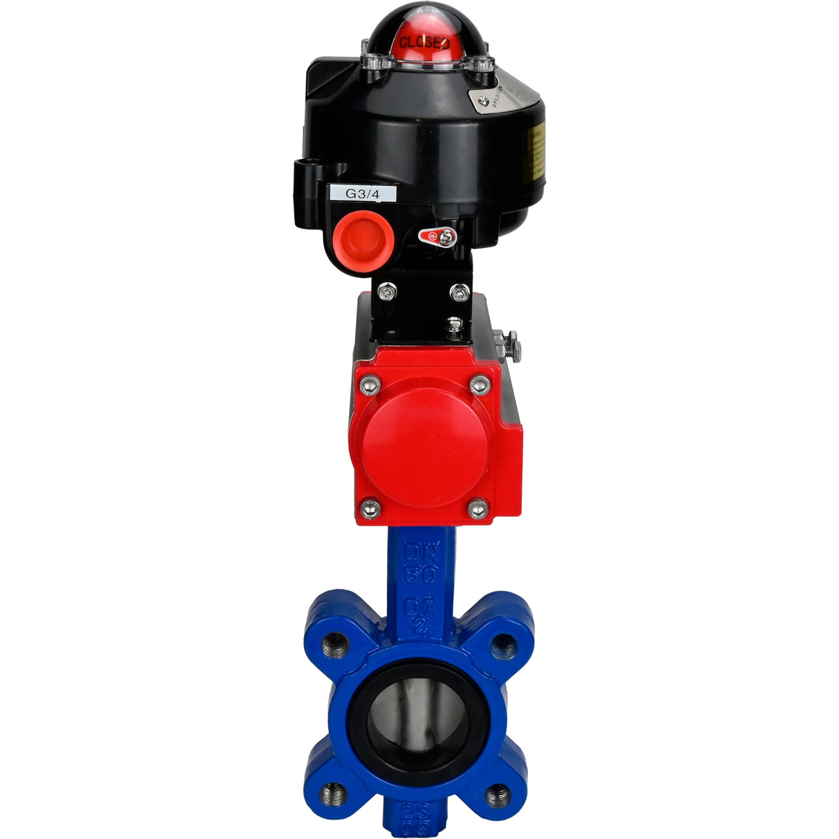 Water Butterfly Valve Elephant WBV1616E-2W-Fb-H, body material - cast iron QT450, disk material - cast iron QT450, seal - EPDM, with pneumatic actuator double action PA-DA, LSU APL-510N EX