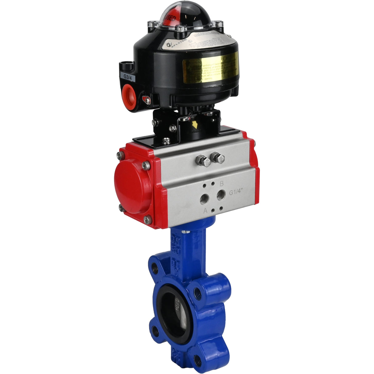Water Butterfly Valve Elephant WBV1616N-2W-Fb-H, body material - cast iron QT450, disk material - cast iron QT450, seal - NBR, with pneumatic actuator double action PA-DA, LSU APL-510N EX