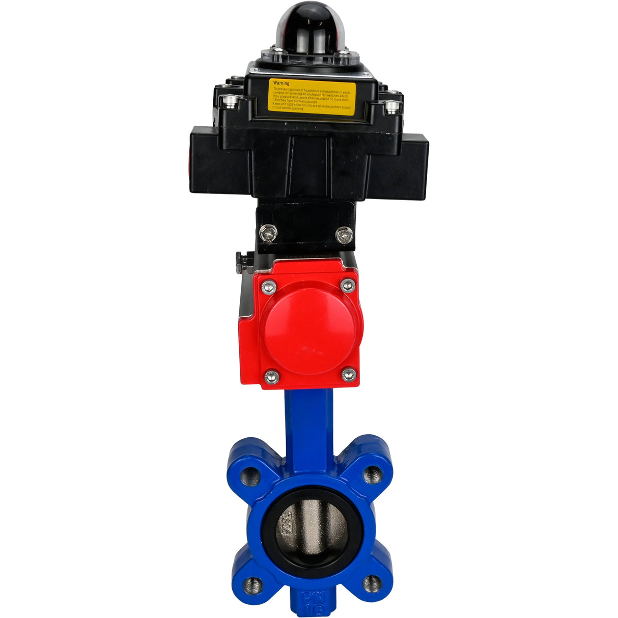 Water Butterfly Valve Elephant WBV1616N-2W-Fb-H, body material - cast iron QT450, disk material - cast iron QT450, seal - NBR, with pneumatic actuator double action PA-DA, LSU APL-410N EX