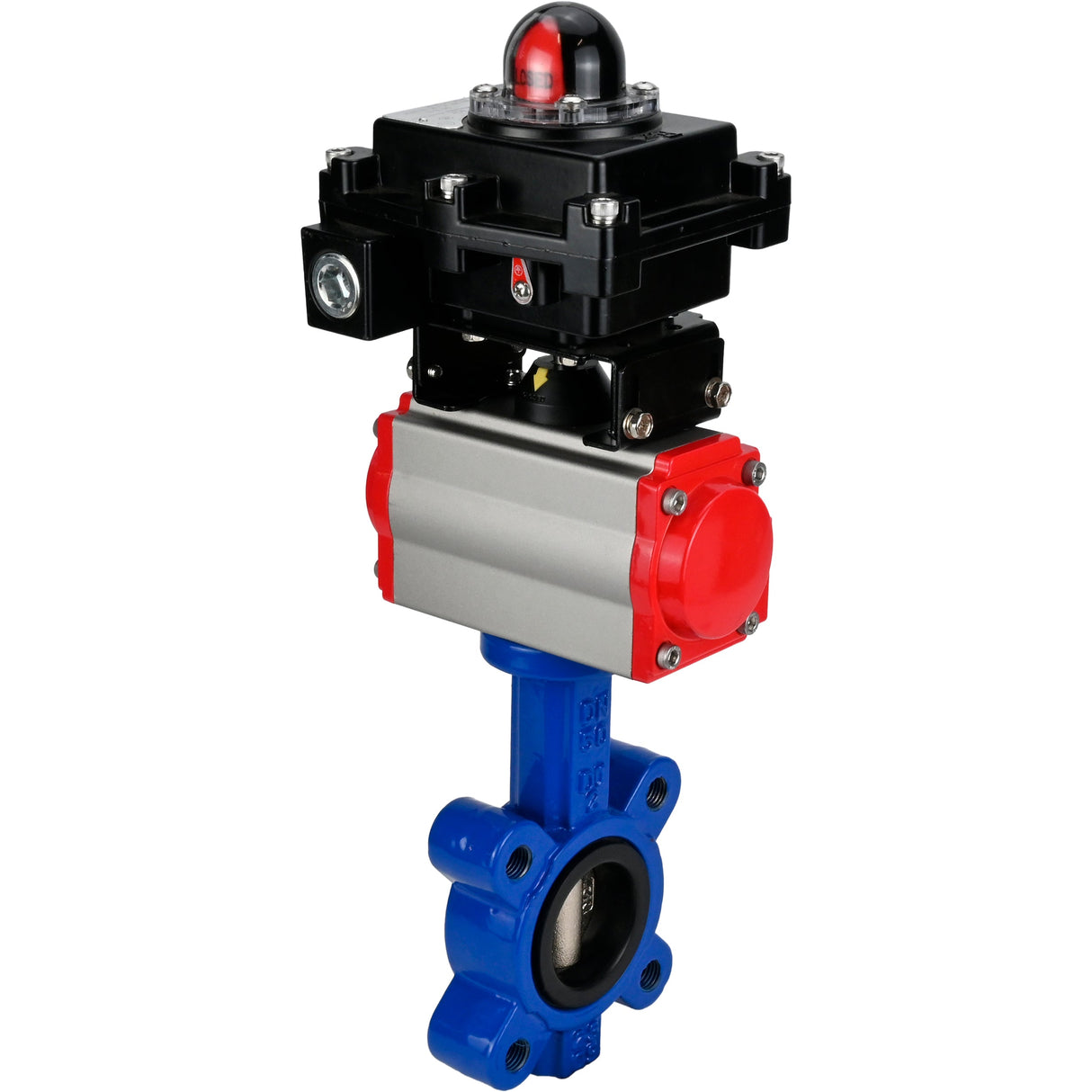 Water Butterfly Valve Elephant WBV1616N-2W-Fb-H, body material - cast iron QT450, disk material - cast iron QT450, seal - NBR, with pneumatic actuator double action PA-DA, LSU APL-410N EX