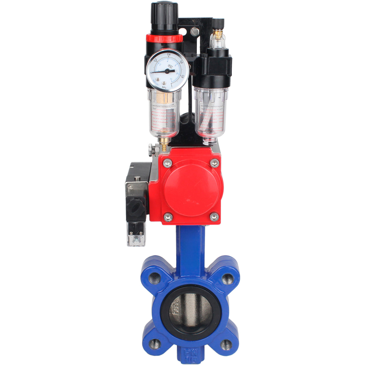 Water Butterfly Valve Elephant WBV1616N-2W-Fb-H, body material - cast iron QT450, disk material - cast iron QT450, seal - NBR, with pneumatic actuator double action PA-DA, 4M310-08 24V, BPV AFC2000