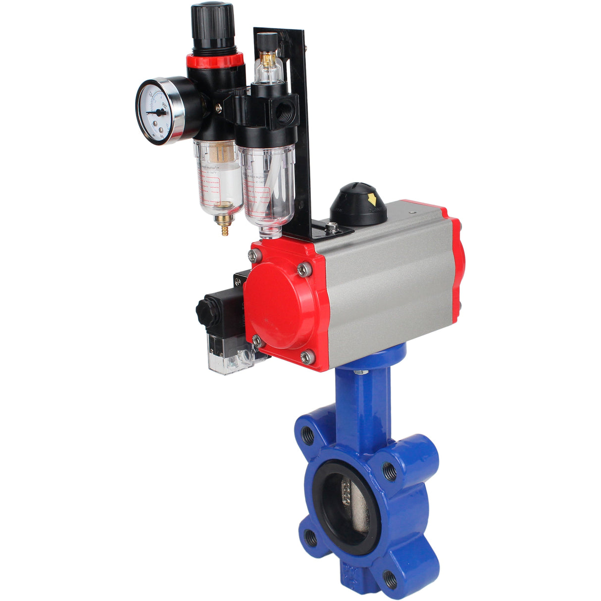 Water Butterfly Valve Elephant WBV1616E-2W-Fb-H, body material - cast iron QT450, disk material - cast iron QT450, seal - EPDM, with pneumatic actuator double action PA-DA, 4M310-08 24V, ATU AFC2000