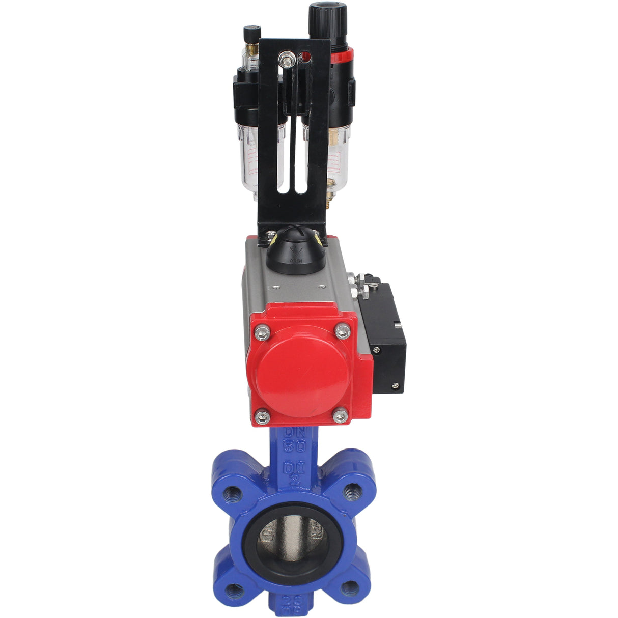 Water Butterfly Valve Elephant WBV1616E-2W-Fb-H, body material - cast iron QT450, disk material - cast iron QT450, seal - EPDM, with pneumatic actuator double action PA-DA, 4M310-08 24V, ATU AFC2000