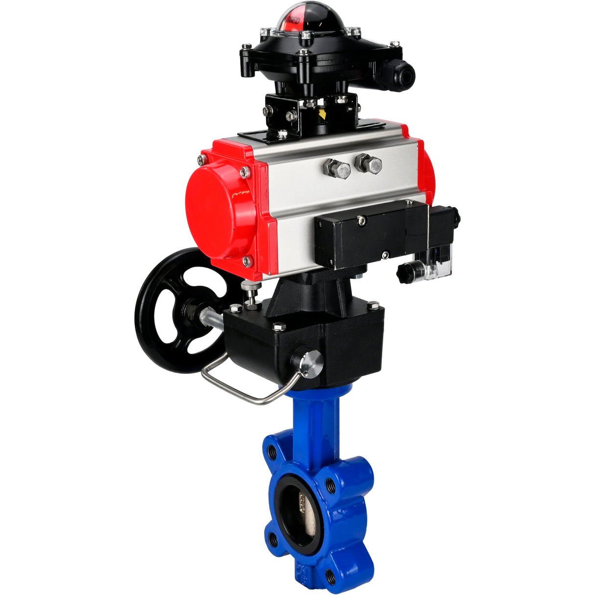Water Butterfly Valve Elephant WBV1616E-2W-Fb-H, body material - cast iron QT450, disk material - cast iron QT450, seal - EPDM, pneumatic actuator PA-DA double action, 4M310-08 24V, LSU APL-210N, handwheel MON
