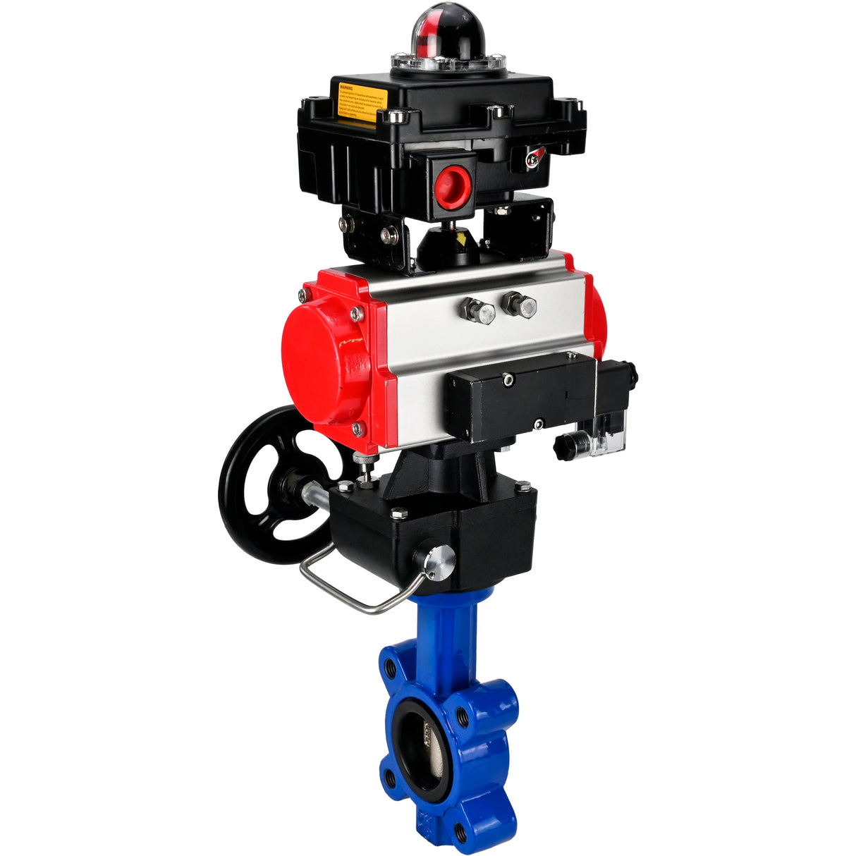 Water Butterfly Valve Elephant WBV1616N-2W-Fb-H, body material - cast iron QT450, disk material - cast iron QT450, seal - NBR, pneumatic actuator PA-DA double action, 4M310-08 24V, LSU APL-410N EX, handwheel MON