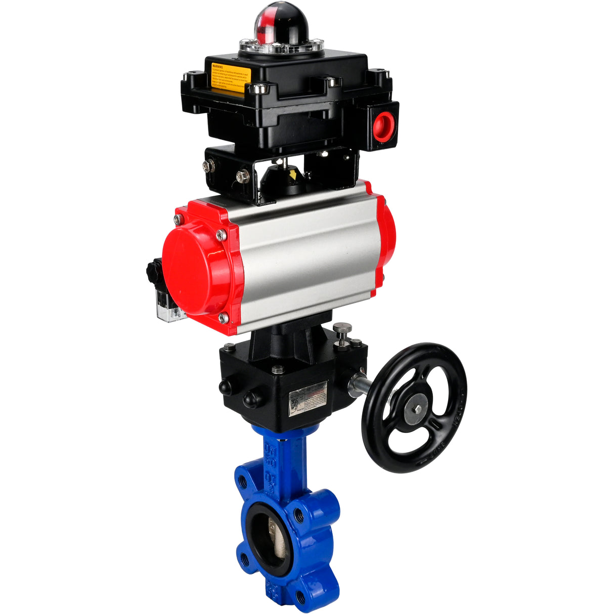 Water Butterfly Valve Elephant WBV1616N-2W-Fb-H, body material - cast iron QT450, disk material - cast iron QT450, seal - NBR, pneumatic actuator PA-DA double action, 4M310-08 24V, LSU APL-410N EX, handwheel MON