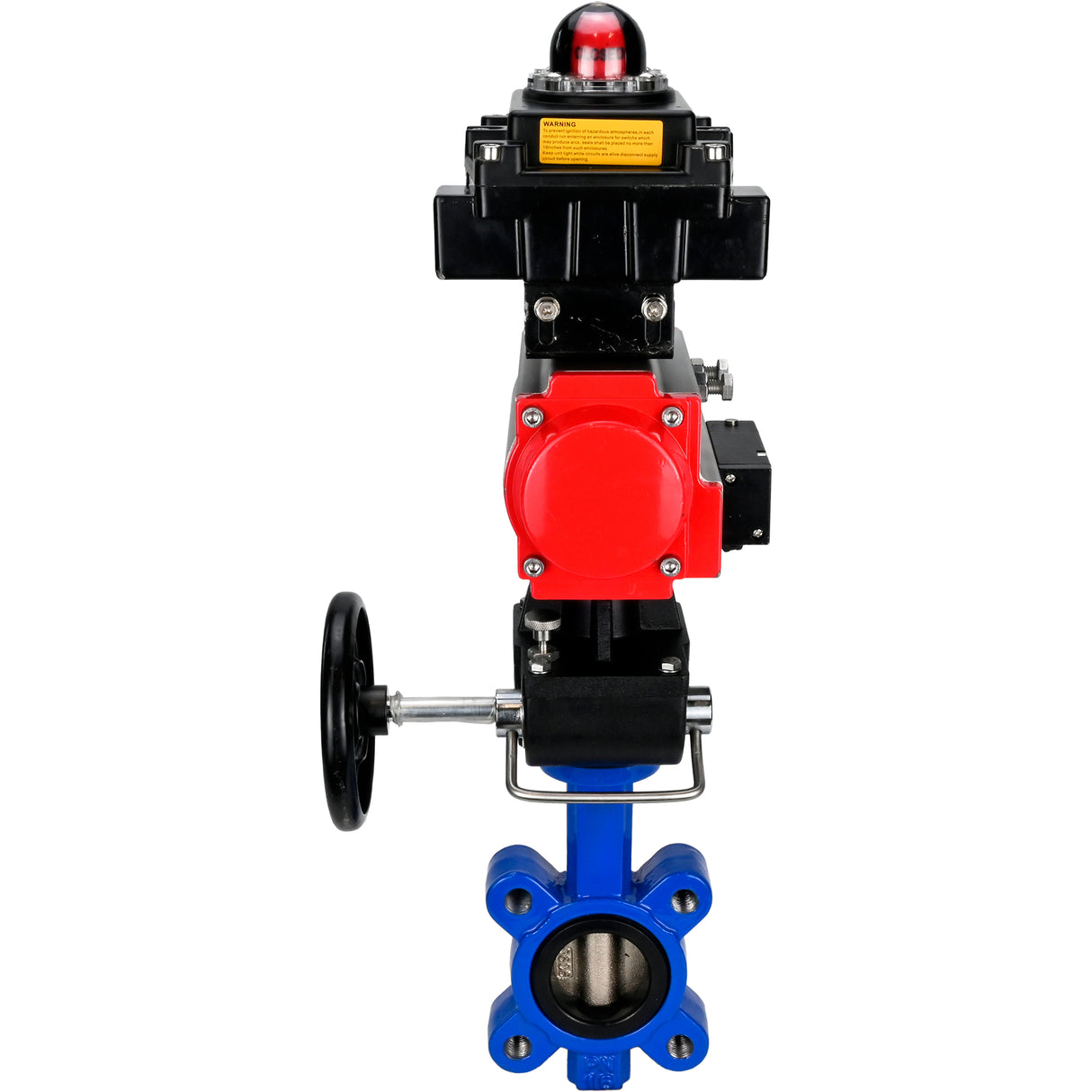 Water Butterfly Valve Elephant WBV1616N-2W-Fb-H, body material - cast iron QT450, disk material - cast iron QT450, seal - NBR, pneumatic actuator PA-DA double action, 4M310-08 24V, LSU APL-410N EX, handwheel MON