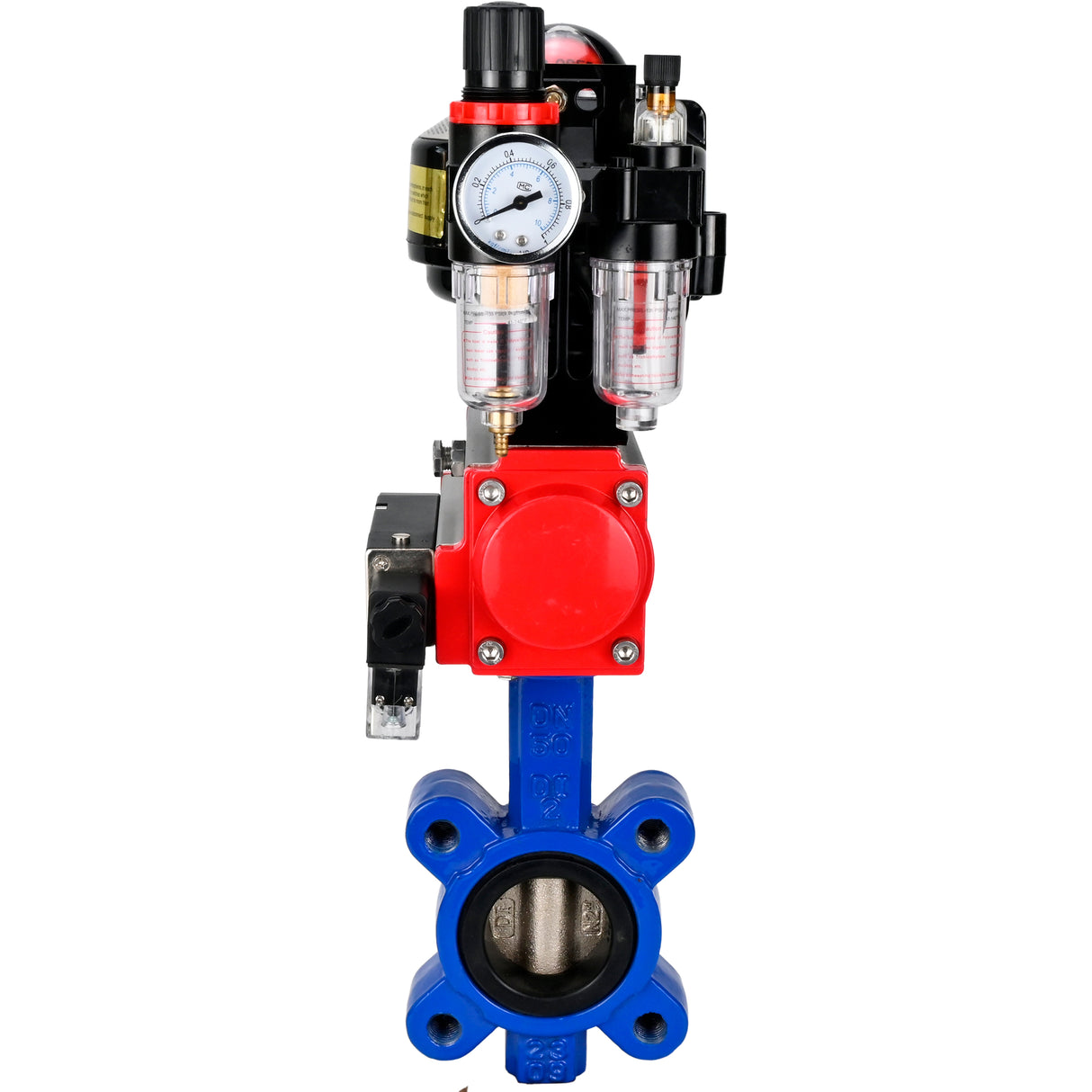 Water Butterfly Valve Elephant WBV1616E-2W-Fb-H, body material - cast iron QT450, disk material - cast iron QT450, seal - EPDM, pneumatic actuator PA-SA with return springs, 4M310-08 220V, LSU APL-510N EX, ATU AFC2000