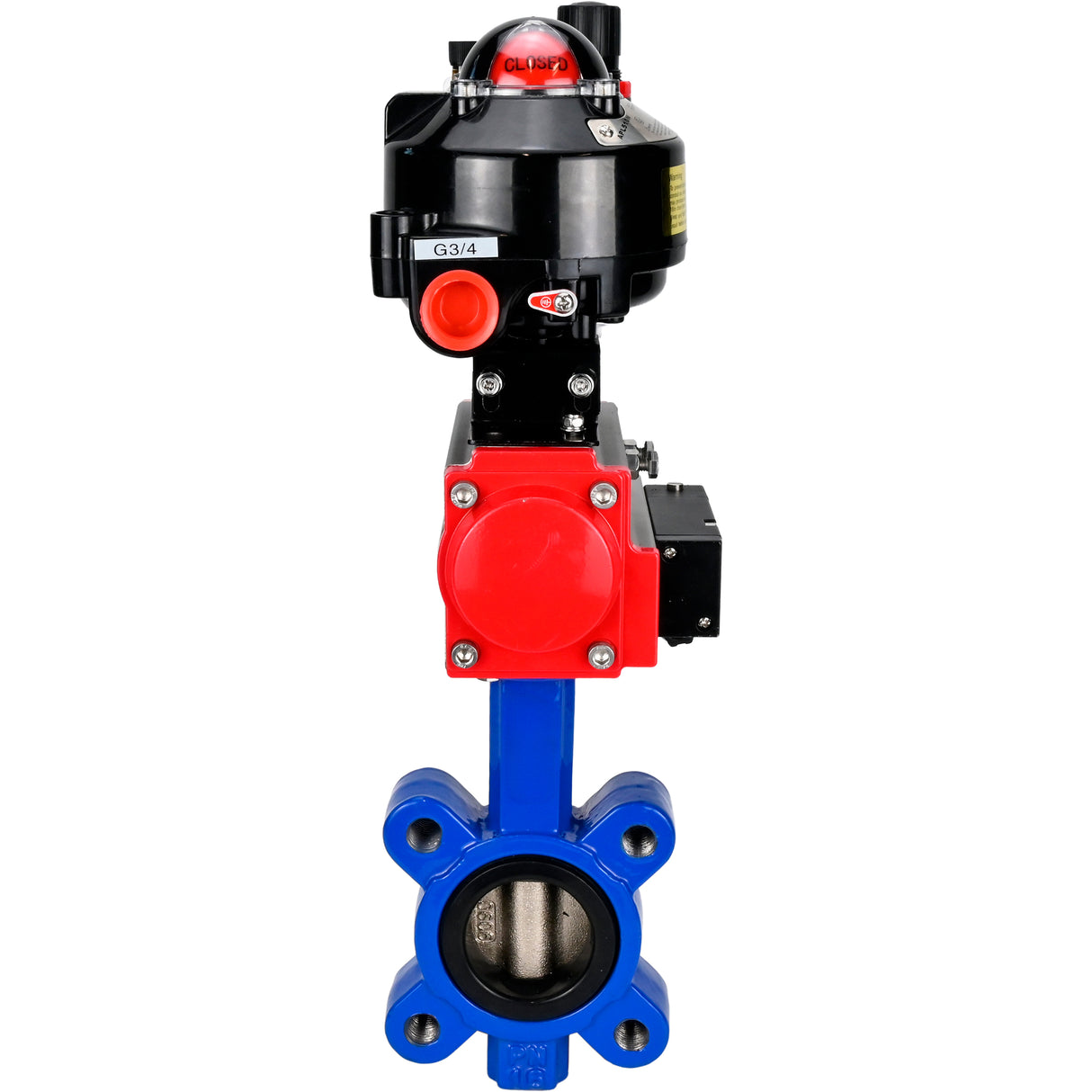 Water Butterfly Valve Elephant WBV1616E-2W-Fb-H, body material - cast iron QT450, disk material - cast iron QT450, seal - EPDM, pneumatic actuator PA-SA with return springs, 4M310-08 220V, LSU APL-510N EX, ATU AFC2000