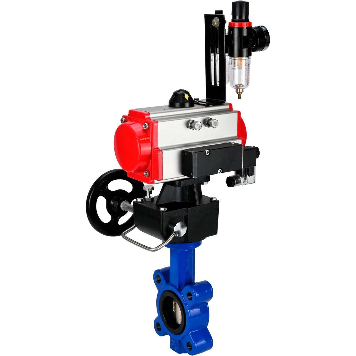 Water Butterfly Valve Elephant WBV1616N-2W-Fb-H, body material - cast iron QT450, disk material - cast iron QT450, seal - NBR, pneumatic actuator PA-DA double action, 4M310-08 24V handwheel MON, ATU AFC2000