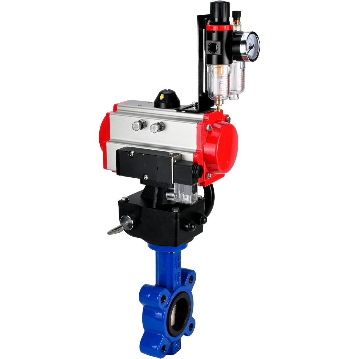Water Butterfly Valve Elephant WBV1616N-2W-Fb-H, body material - cast iron QT450, disk material - cast iron QT450, seal - NBR, pneumatic actuator PA-DA double action, 4M310-08 24V handwheel MON, ATU AFC2000