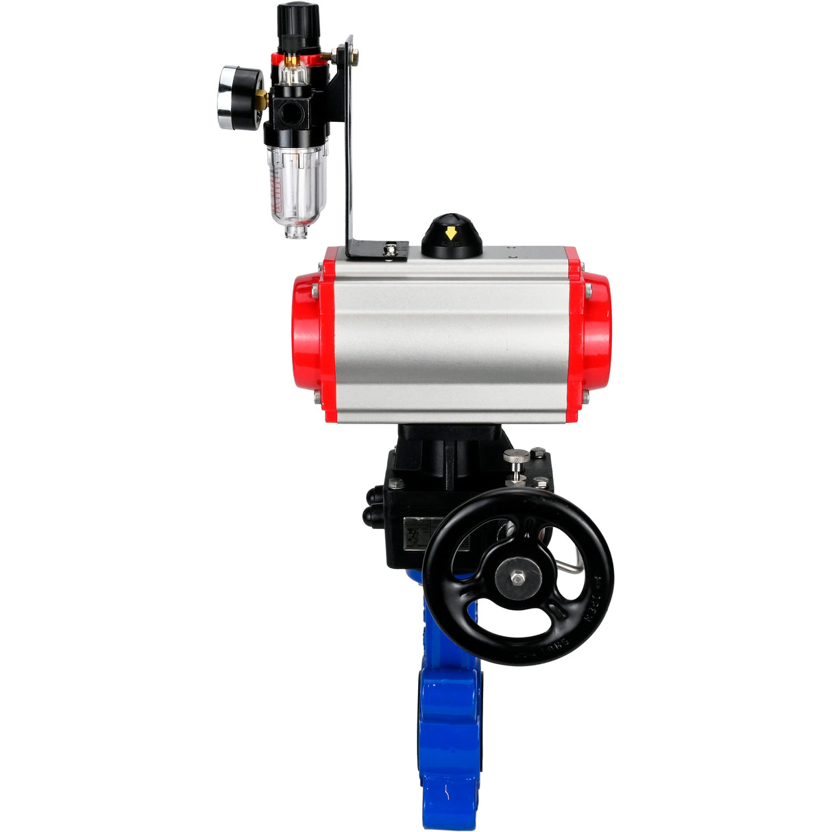 Water Butterfly Valve Elephant WBV1616N-2W-Fb-H, body material - cast iron QT450, disk material - cast iron QT450, seal - NBR, pneumatic actuator PA-DA double action, 4M310-08 24V handwheel MON, ATU AFC2000