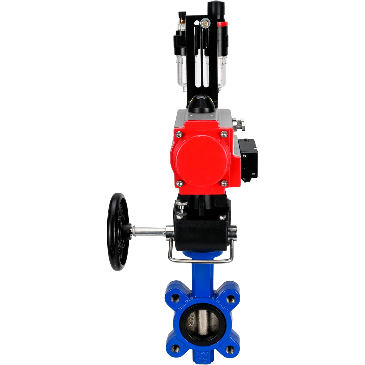 Water Butterfly Valve Elephant WBV1616N-2W-Fb-H, body material - cast iron QT450, disk material - cast iron QT450, seal - NBR, pneumatic actuator PA-DA double action, 4M310-08 24V handwheel MON, ATU AFC2000