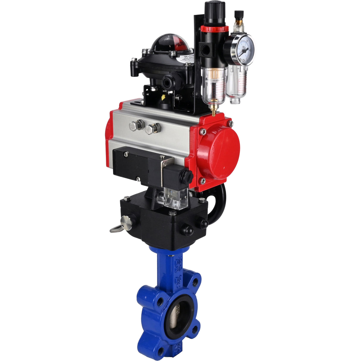 Water Butterfly Valve Elephant WBV1616E-2W-Fb-H, body material - cast iron QT450, disk material - cast iron QT450, seal - EPDM, pneumatic actuator PA-DA double action, 4M310-08 24V, LSU APL-210N, handwheel MON, ATU AFC2000