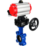Water Butterfly Valve Elephant WBV1616E-2W-Fb-H, body material - cast iron QT450, disk material - cast iron QT450, seal - EPDM, with pneumatic actuator double action PA-DA, 4M310-08 24V, handwheel MON