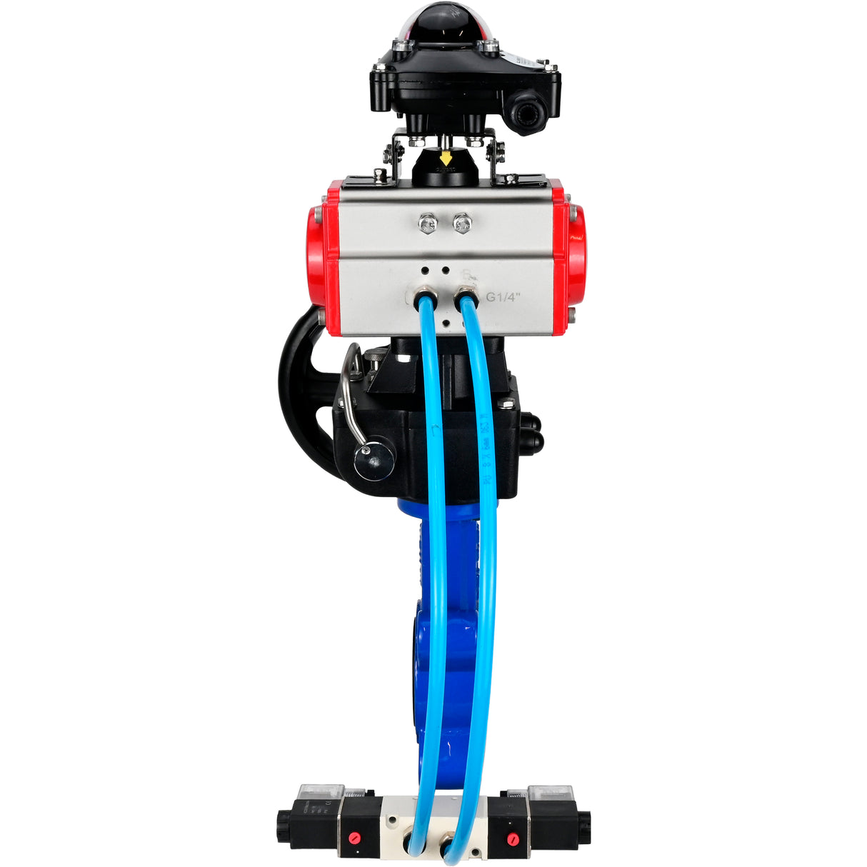 Water Butterfly Valve Elephant WBV1616N-2W-Fb-H, body material - cast iron QT450, disk material - cast iron QT450, seal - NBR, pneumatic actuator PA-DA double action, 4V320-08 220V, LSU APL-210N, handwheel MON
