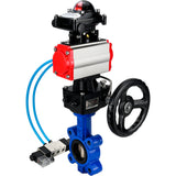 Water Butterfly Valve Elephant WBV1616N-2W-Fb-H, body material - cast iron QT450, disk material - cast iron QT450, seal - NBR, pneumatic actuator PA-DA double action, 4V320-08 220V, LSU APL-210N, handwheel MON