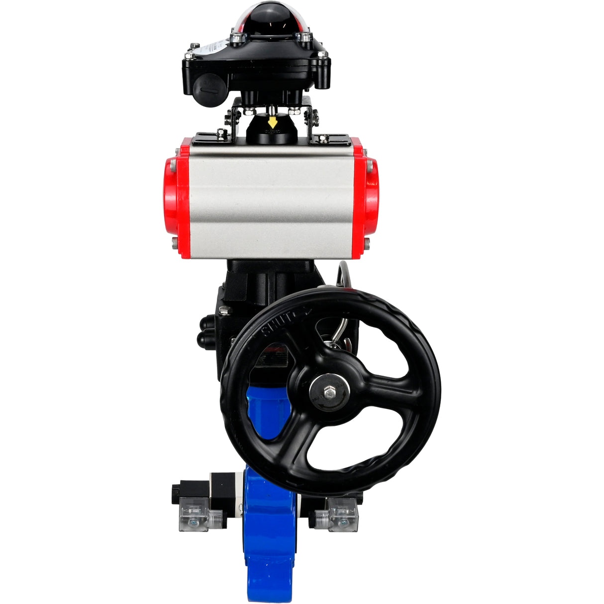 Water Butterfly Valve Elephant WBV1616N-2W-Fb-H, body material - cast iron QT450, disk material - cast iron QT450, seal - NBR, pneumatic actuator PA-DA double action, 4V320-08 220V, LSU APL-210N, handwheel MON