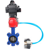 Water Butterfly Valve Elephant WBV1616N-2W-Fb-H, body material - cast iron QT450, disk material - cast iron QT450, seal - NBR, with pneumatic actuator double action PA-DA, 4V320-08 220V, LSU APL-410N EX